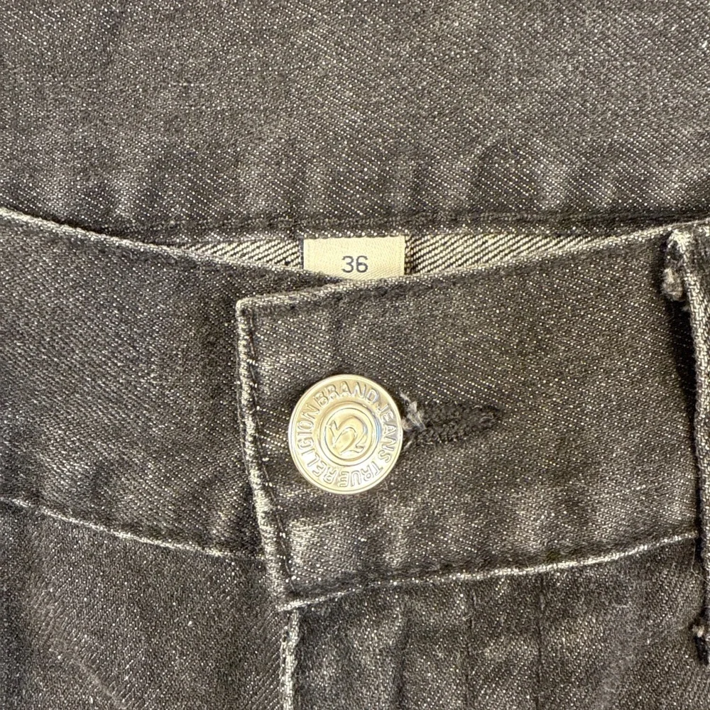 JEANS‎ STRAIGHT True Religion MENS 36X32 Black Flap Pockets Dark Wash